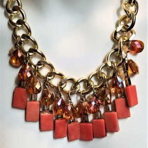 Spectacular Statement Necklace Salmon Pink & Tange